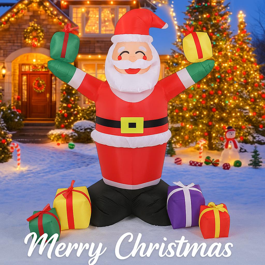 4.92FT Inflatable Toy Santa Claus Colorful Gift Box with LED Lit Xmas Yard Party Decoration Christmas Home Supplie Ornament Gift