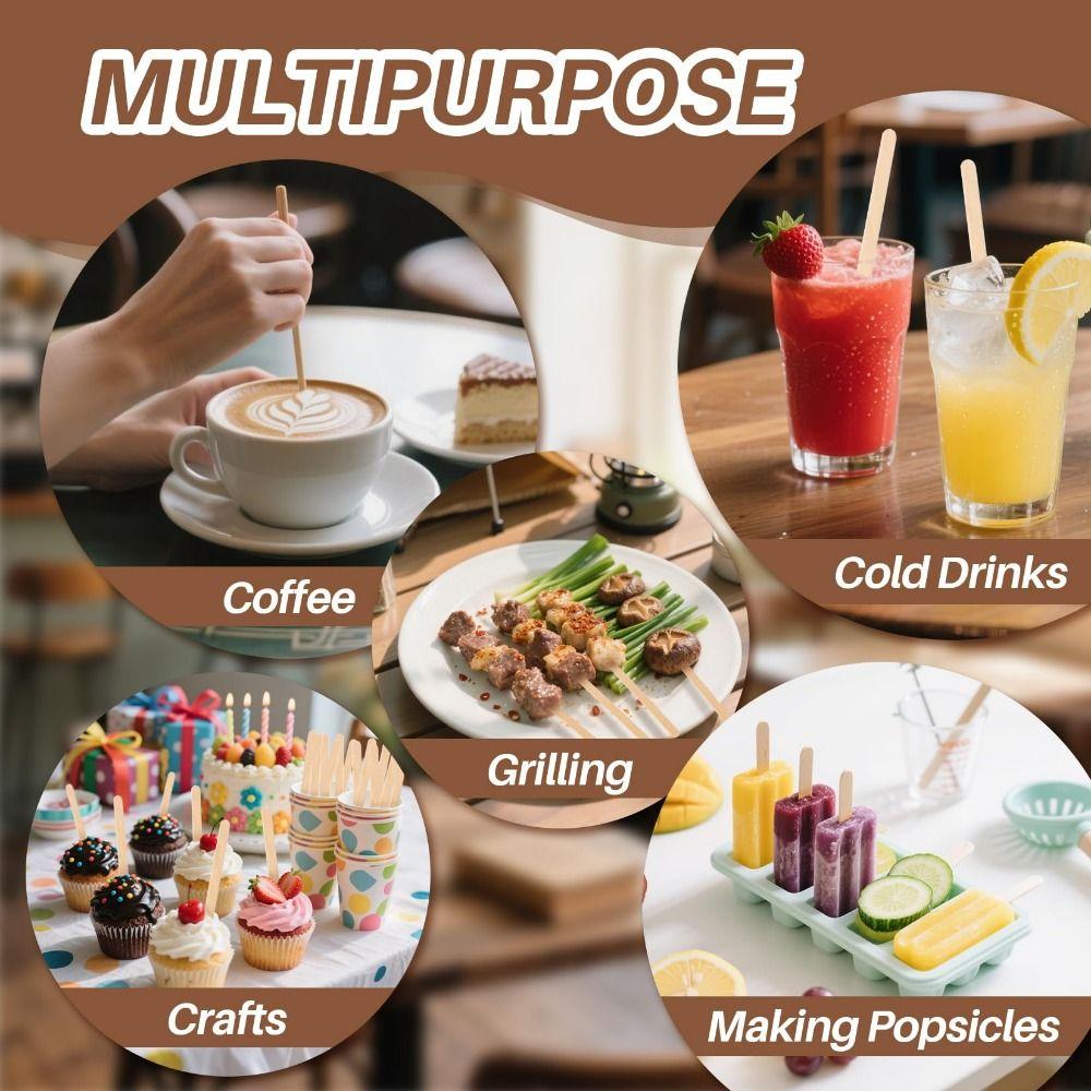 100Pcs Eco-Friendly Wood Blenders Individually Wrapped Stir Sticks Coffee Stirrers Cocktail