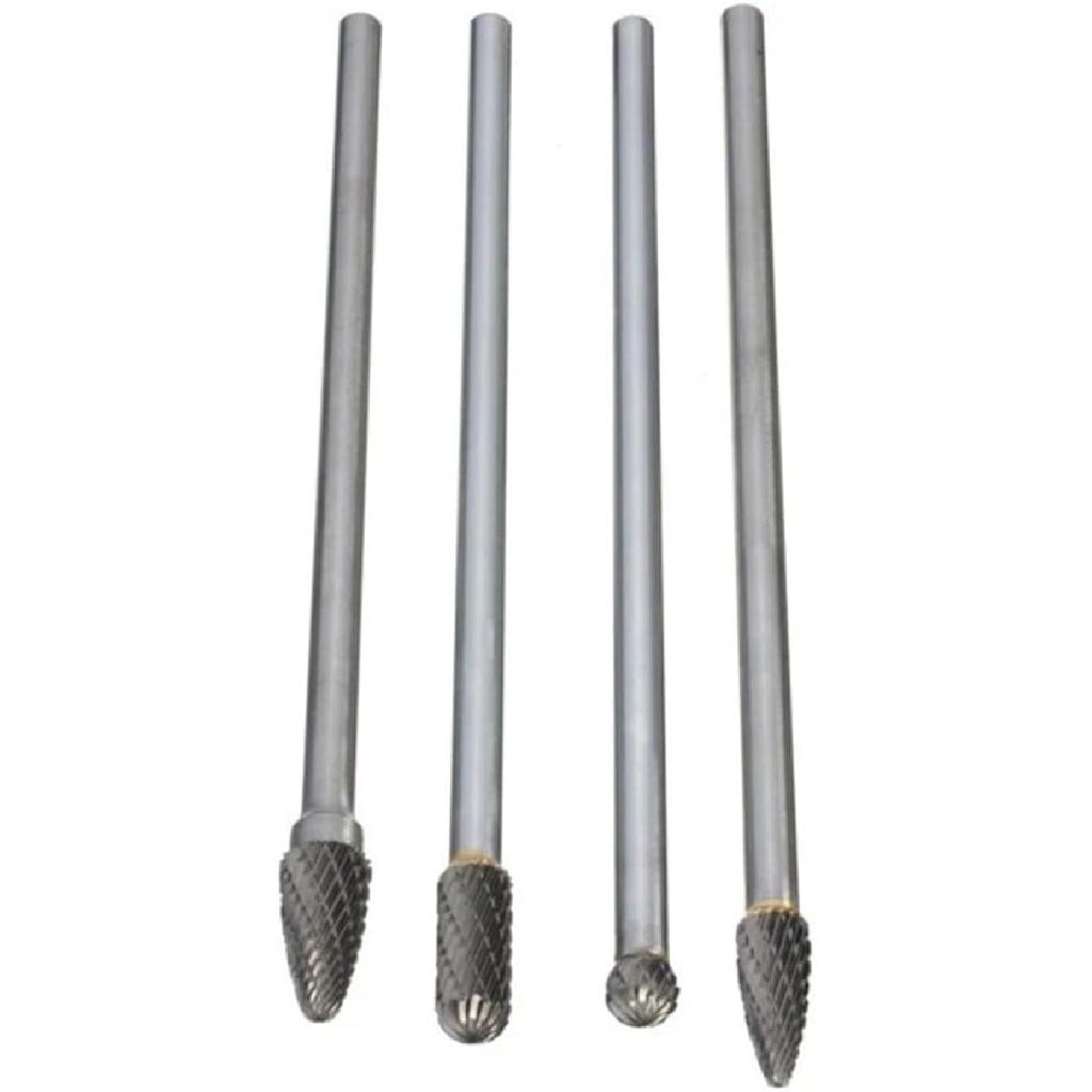 4Pcs Carbide Rotary Burr Set, 6-Inch Long Rotating Burr Tools Kit with 6mm Shank for Woodworking Drilling Carving Engraving