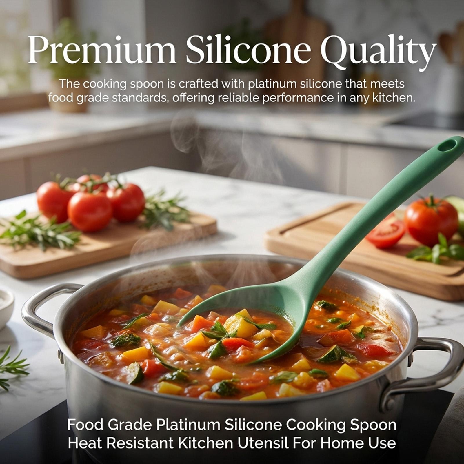 

Food Grade Platinum Silicone Cooking Spoon Heat Resistant Kitchen Utensil For Home Use AVOCADO GREEN