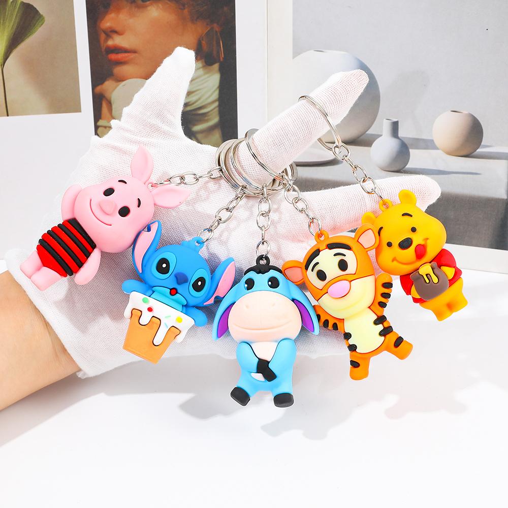 5pcs Disney Pooh Bear series keychain combination set, perfect for car keys, backpacks, and holiday gifts,