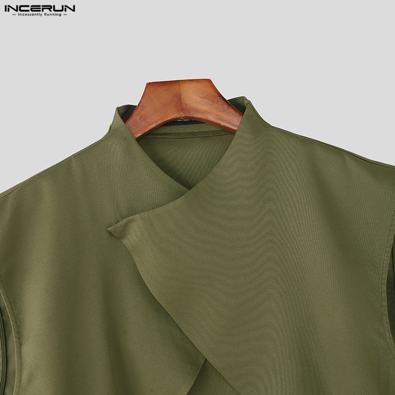 INCERUN Two Pieces Outfits Men Irregular Cropped Tops and Long Straight Pants Sets