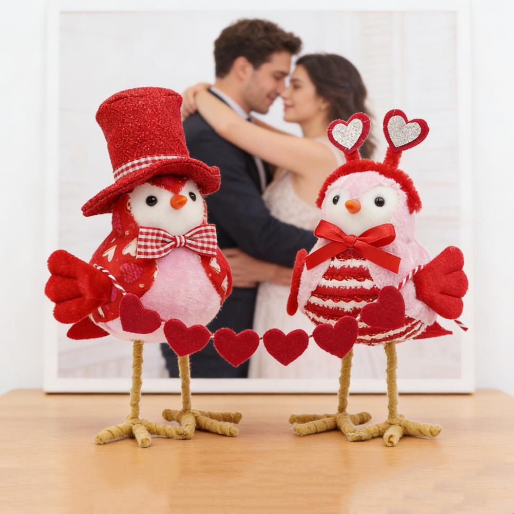Bird Figurine Valentine's Day Bird Figurines Romantic Standing Plush Love Birds Ornament Bookshelf Bird Accent Piece Bird Gift