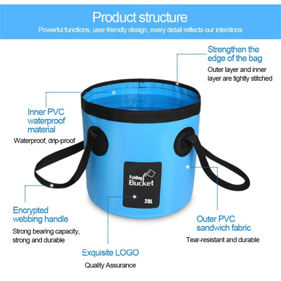 20L Waterproof Folding Bucket Portable Outdoor Travel Folding Multifunctional Car Wash Fishing Camping Fold Water Storage Bucket