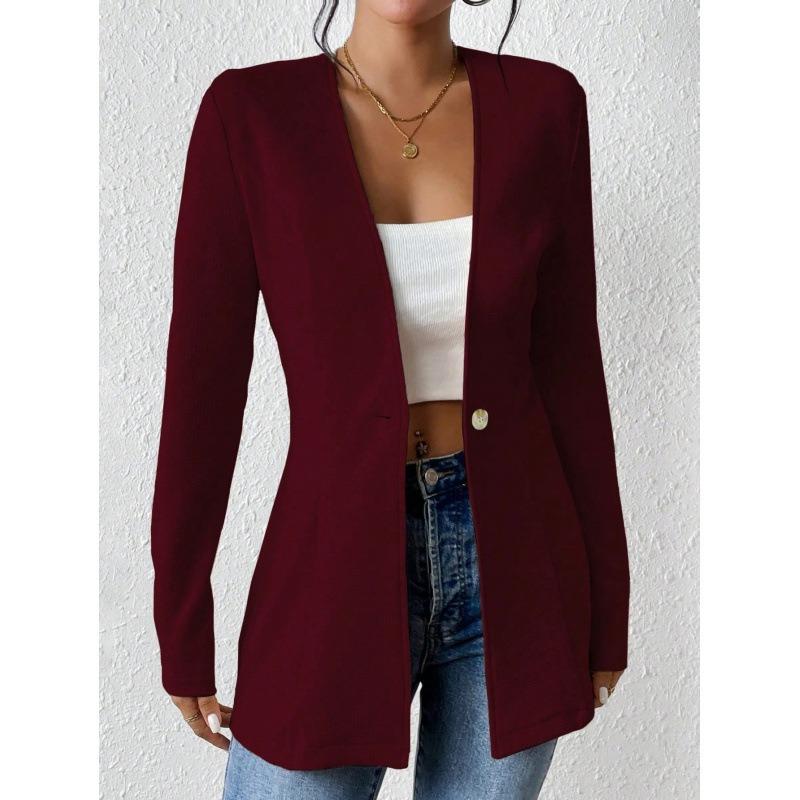 IHUASU Women's Vintage Casual Solid Color Print Autumn Winter Long Sleeve POLO Neck Jackets & Coats