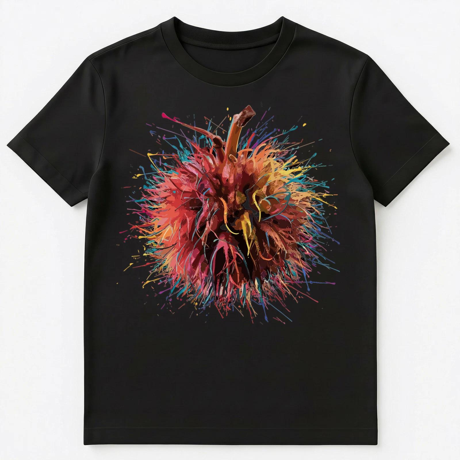 Colorful Paint Splash Rambutan Art Graphic Unisex T-Shirt 3XL