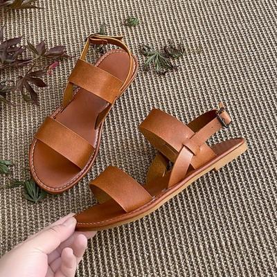 Women Flat Sandals 2024 New Leather Cross Strap Europe and America High Quality Summer Ladies Shoes Buckle Strap Beach Sandals