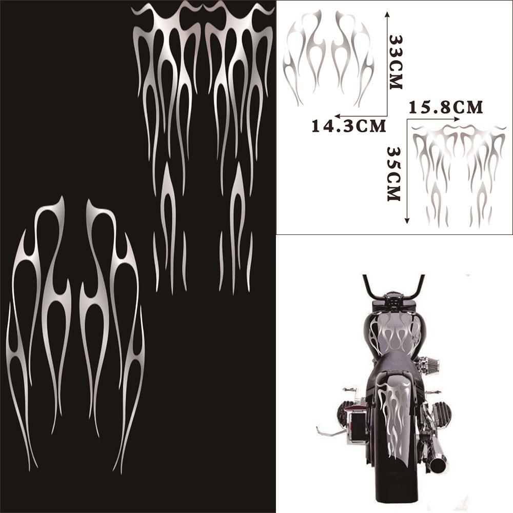 Waterproof Matte Silver Motorcycle Flame Sticker Kit For Fender Decorative Decal