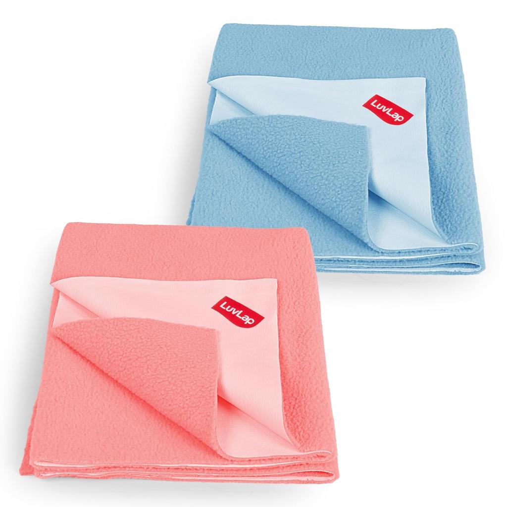 LuvLap Instadry Waterproof Baby Dry Sheet, Extra Absorbent Anti-Piling Fleece Bed Protector, Pack of 2, Small, Sky Blue