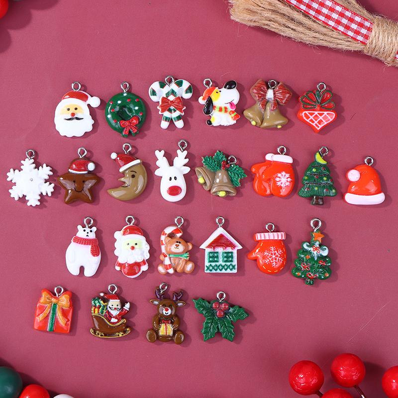 24Pcs Mixed Style Christmas Charms Snowman Santa Tree Penguin Reindeer Pendant For Diy Jewelry Accessories