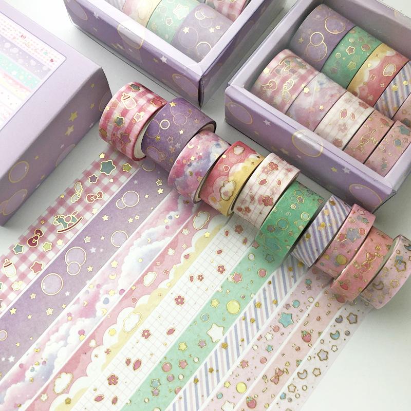 10 Pcs/set Kawaii Pink World Gold Decorative Adhesive Tape Masking Washi Tape Diy Scrapbooking Sticker Label Japanese Stationery
