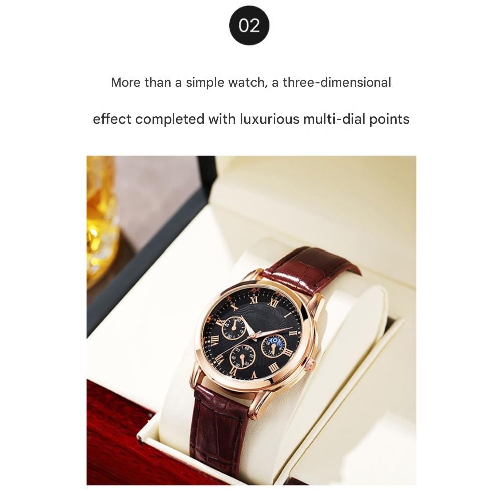 Premium Leather Band Men's Watch + Case Included
