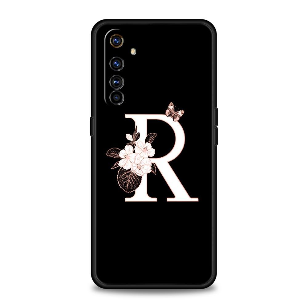 

Мягкий ТПУ чехол для Realme C67 C63 C55 C53 C25 C21 10 11 12 13 GT 2 3 5 Pro Plus 5G Ударопрочный чехол для телефона Цветы Первая буква Realme GT5