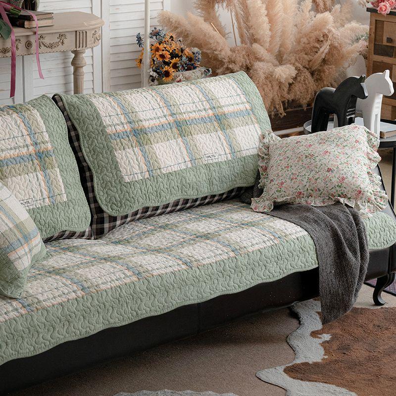 

Cotton 40S All Year Round Universal Sofa Cushion Spring and Summer Fabric Cushion Minimalist Green Gingham Combination Leather Sofa Towel- Green Gingham 45*45cm pillow case