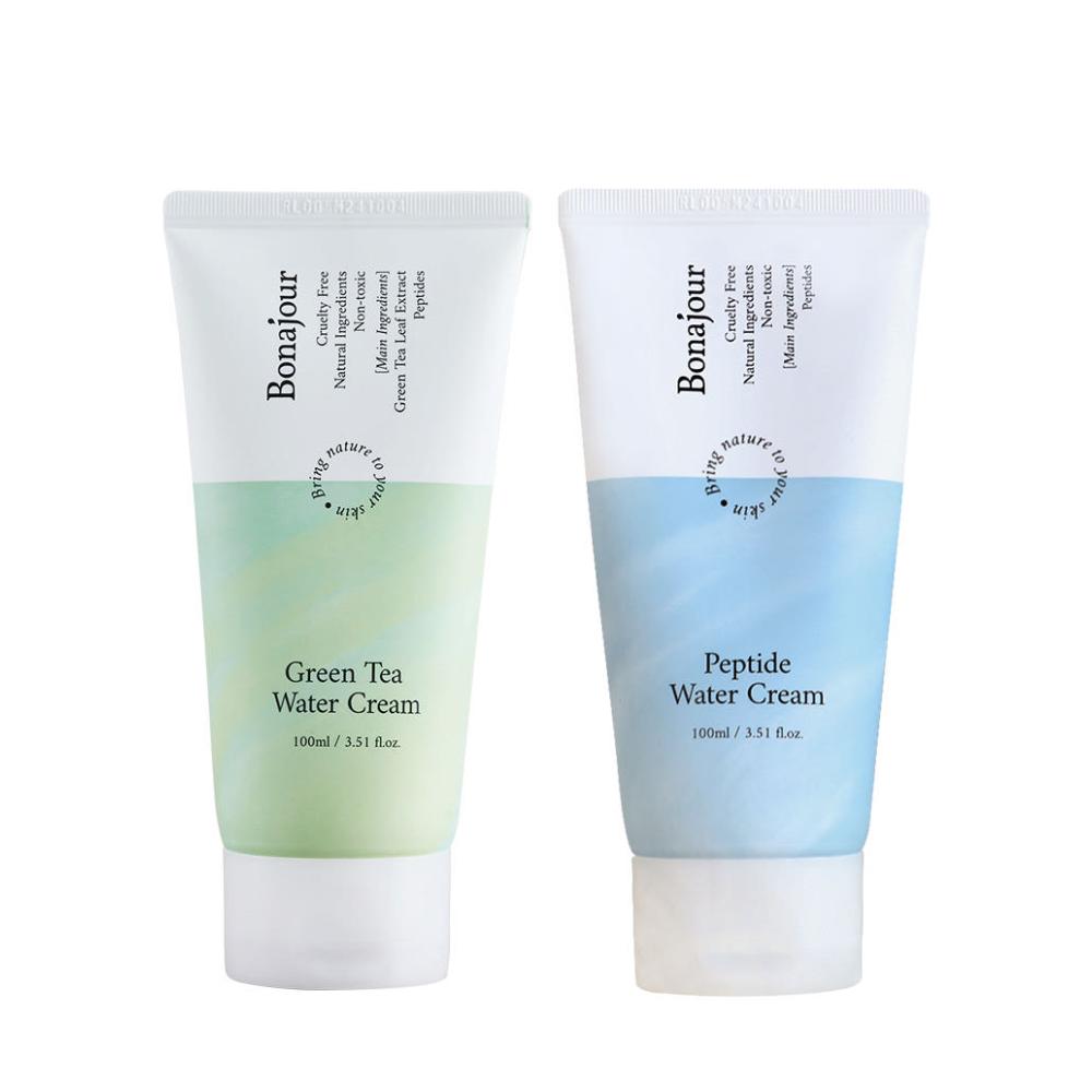 Bonajour Green Tea Water Cream 100ml + Peptide Water Cream 100ml Duo 2pcs Set K-Beauty Hydrating Moisturizer Kit