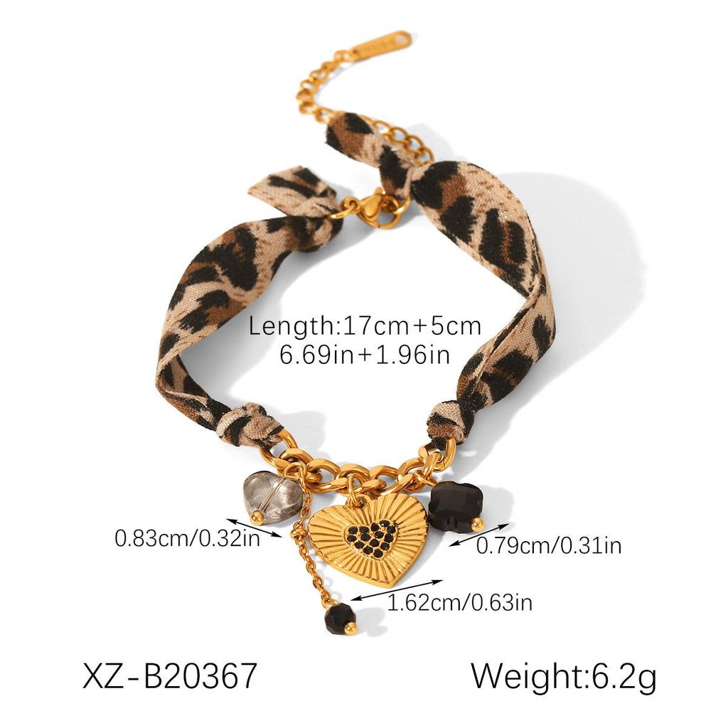 Women's Luxury Leopard Print Silk Scarf & Non-Fading Titanium Steel Bracelet