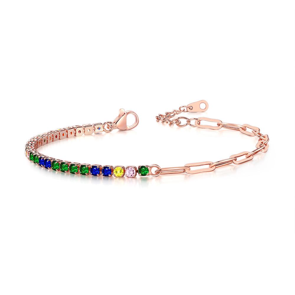 Paper Clip Splicing Tennis Bracelet Women'S Round Zircon 12 Birthstone Jewelry