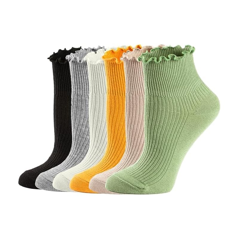 

[OFFTESTY] Women s Socks, Ruffle Turn Cuff Casual Ankle Socks Breathable Cool Knit Cotton Lettuce Ruffle Socks 6 Pack