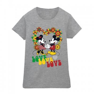 Womens/Ladies Mickey And Minnie Mouse Hippie Love Cotton T-Shirt