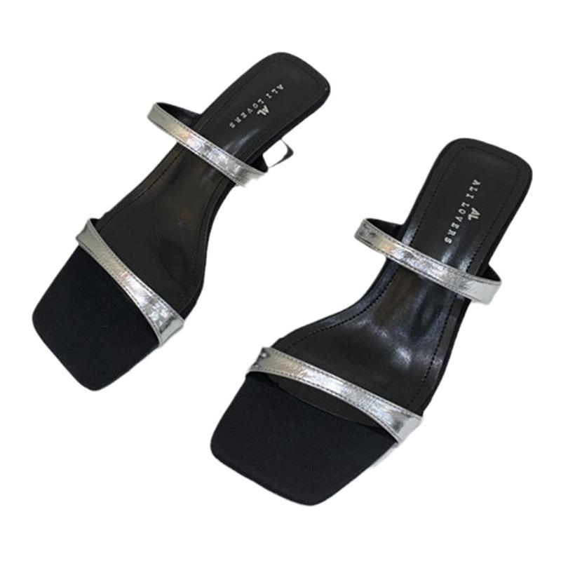 Wedge heel one-word slippers women's summer wear 2025 new beautiful high heels with skirt high-end silver cool slippers