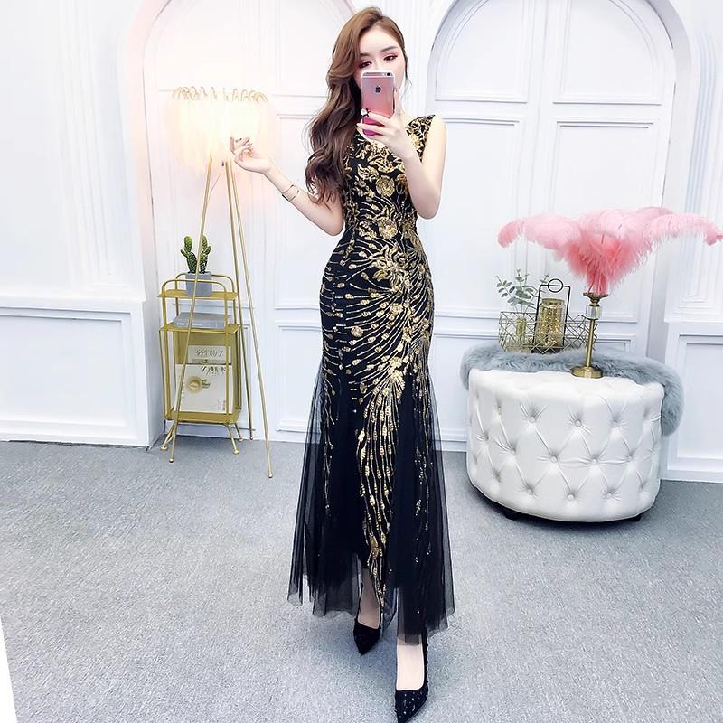 Banquet evening dress 2 new elegant sexy host long fishtail party dress socialite S чёрный