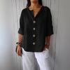 Camicia Semplice da Donna T-Shirt da Donna a Manica Tre Quarti con Scollo a V Largo e Bottoni Classica Tinta Unita Top da Pendolare