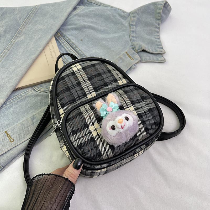 

Shelliemay Simple Duffy Plaid Lightweight Canvas Bag Girls Commute Backpack чёрный