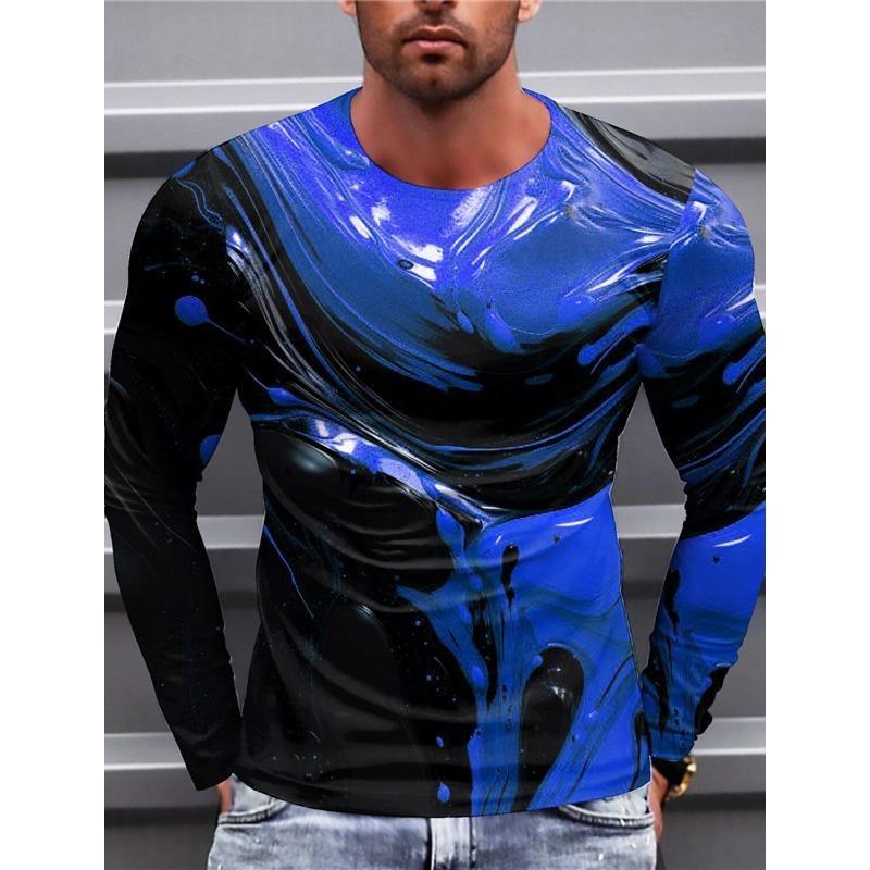 Fashion Cool Texture Pattern T-Shirts For Men Colorful 3D Printed T Shirts Summer Casual Long Sleeves Loose Round Neck Tops
