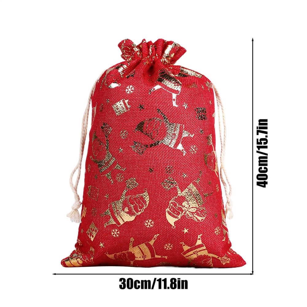 Gold Foil Christmas Gift Bag Medium Burlap Bags With Drawstring Christmas Candy Pouch For New Year Wedding Birthday Party