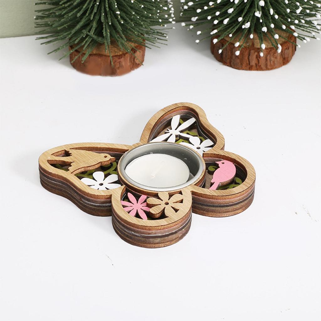 Heart-Shaped Wooden Candle Holder, 3D Carvings Wood Tea Light Holder Home Table Decor Wood Candlesticks Holders Valentine's Day Wedding Birthday Gift