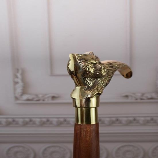 93,98 cm Katzenkopf Gehstock Holz und Messing Gehstock Fantastischer Stock Geschenk für Großvater Vater Heimdekoration