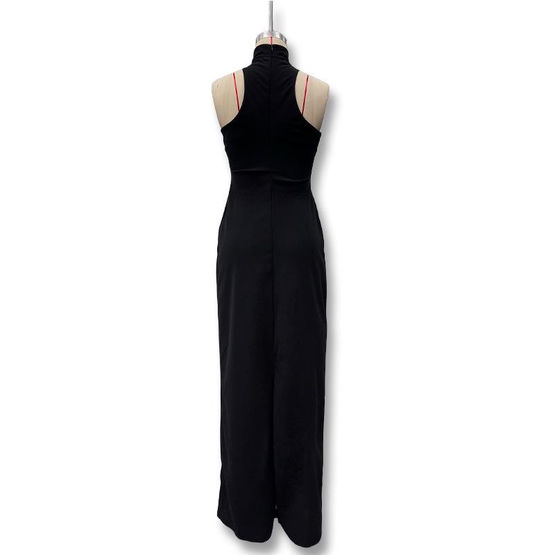 2025 Frühling/Sommer Damen Einfarbig Ärmellos Hoher Kragen Slim Fit Bodycon Abendkleid