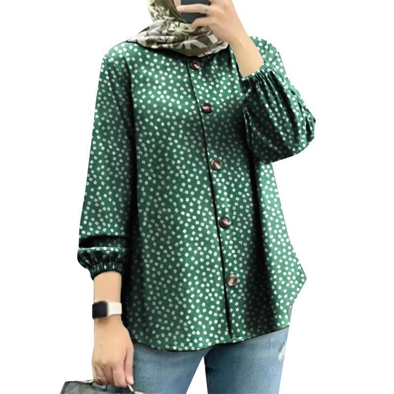 

Женская рубашка больших размеров с цветочным принтом и рукавами-фонариками S зелёный