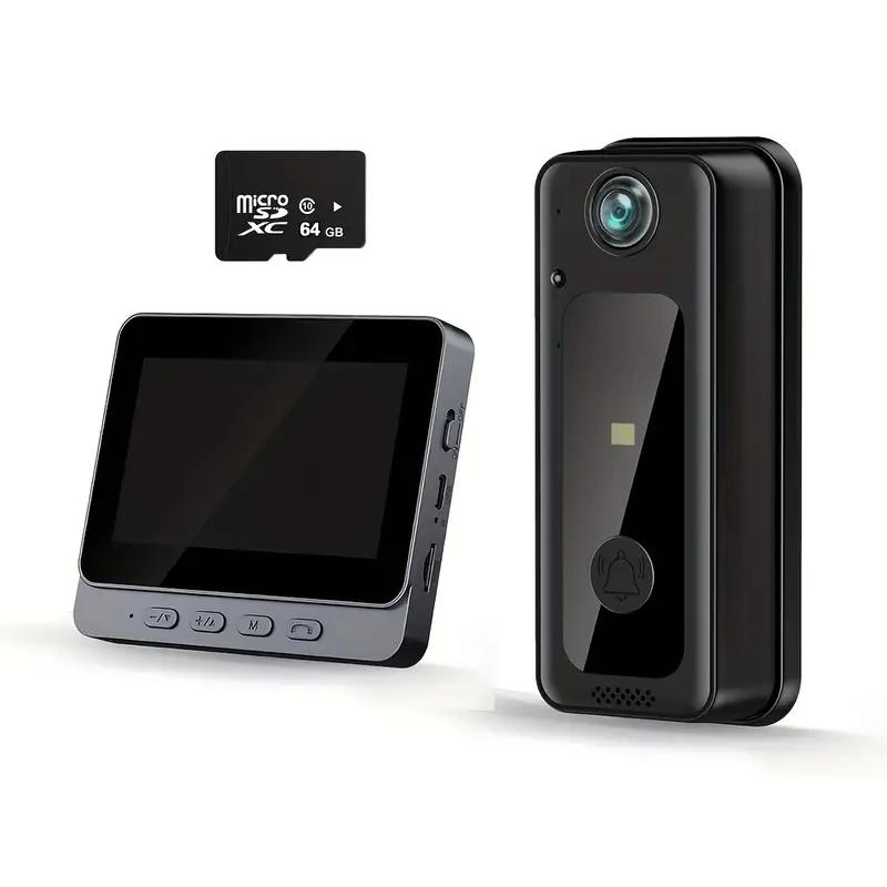 

4.3-дюймовий WIFI бездротовий розумний відеодомофон, IPS екран, 2.4G візуальний домофон, двосторонній домофон, датчик зображення камери безпеки, внутрішній монітор Video Doorbell+64G card чорний