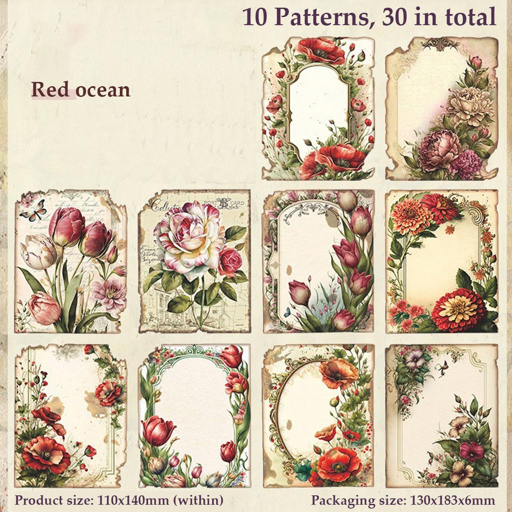 30 Sheets Vintage Scrapbook Paper Retro Aesthetic Decorative Materials Art Collage Handbook Material Paper Handmade DIY Crafts