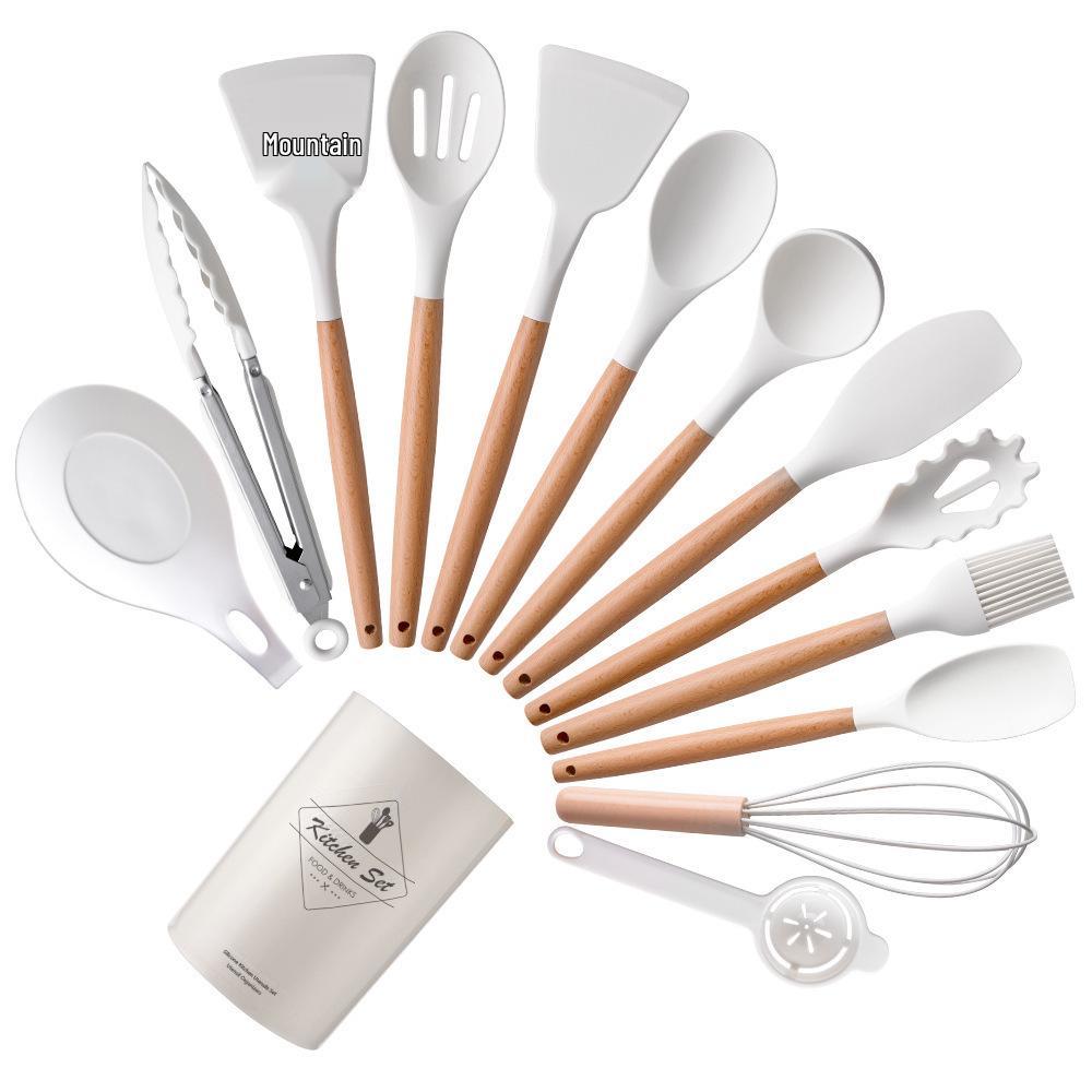 11-Piece Set: Silicone Kitchen Utensils with Lightweight Wooden Handles - Spatulas and Spoons