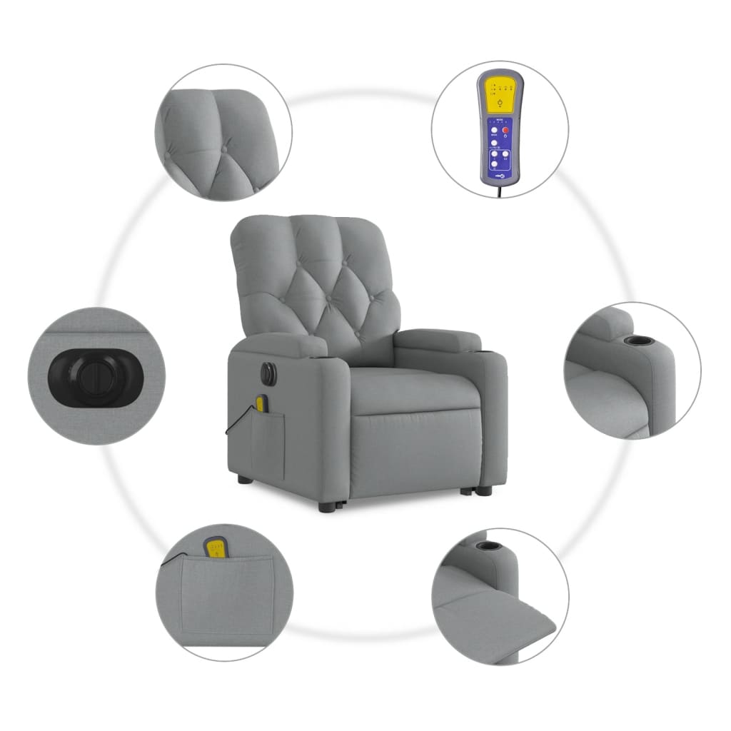 Vidaxl Lift-Up Massage Chair, Electric, Reclining, Light Gray