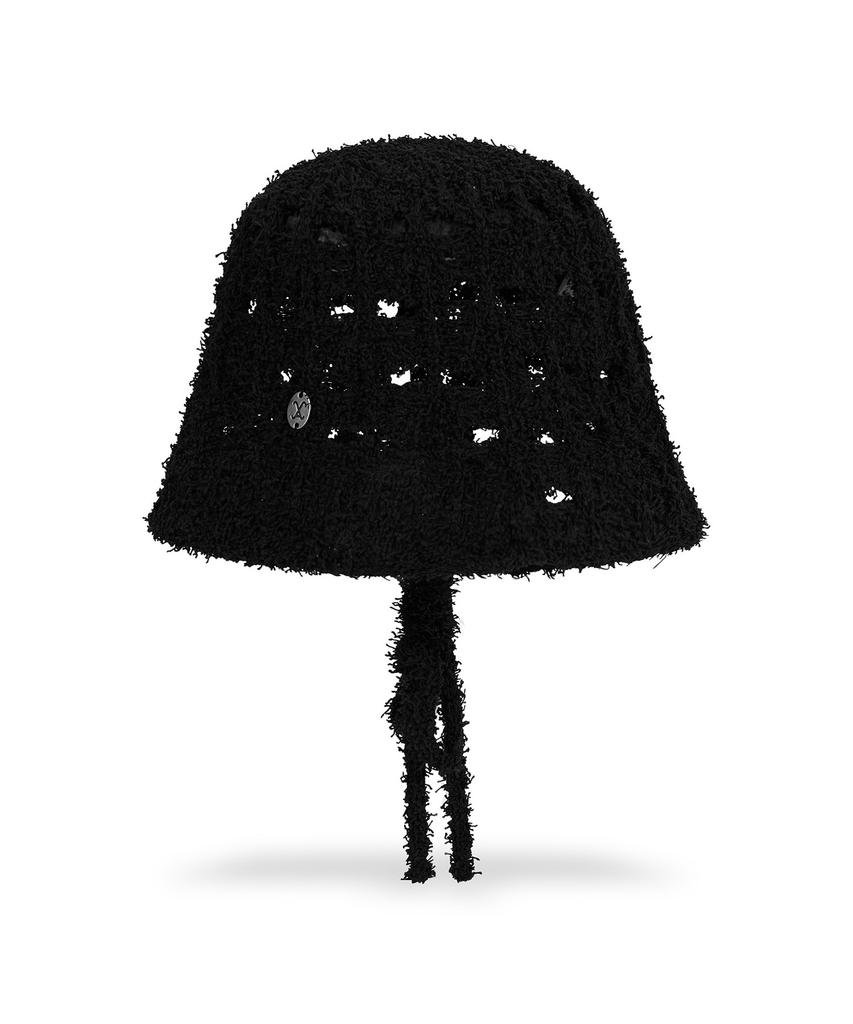 Bajal Va Curved Oval Metallic Knit Punching Bucket Hat Black
