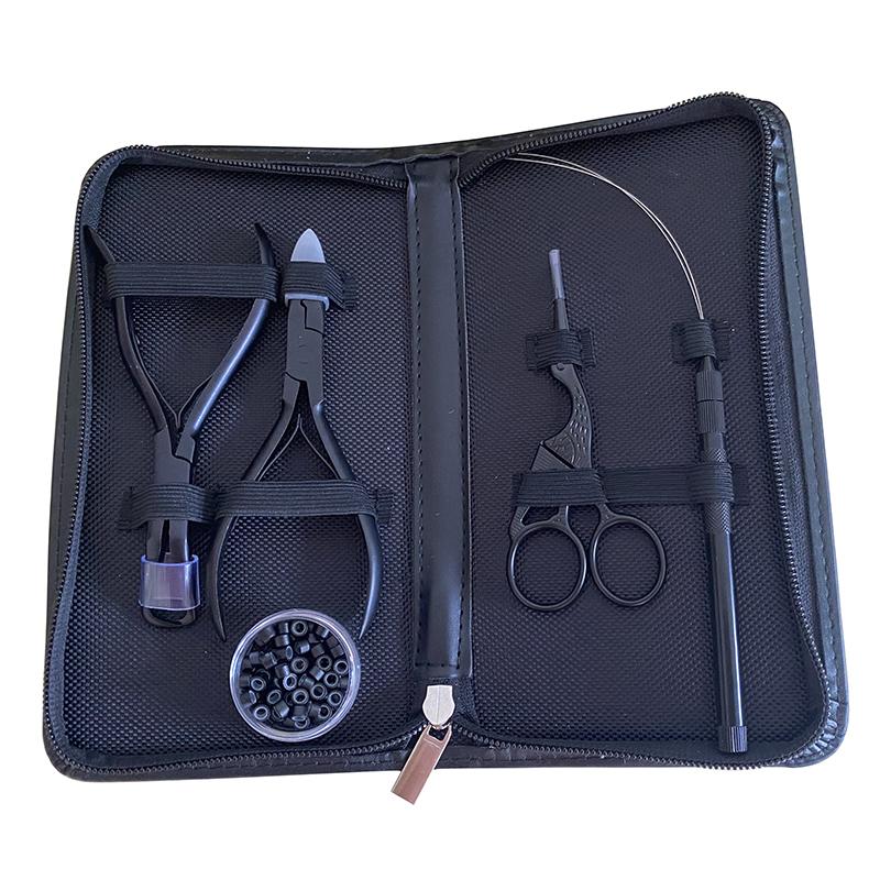 Set de clești pentru extensie de păr Instrumente, Clești pentru deschiderea aplicațiilor + ac de tragere + cleme + Micro margele căptușite de 5030 mm Negru