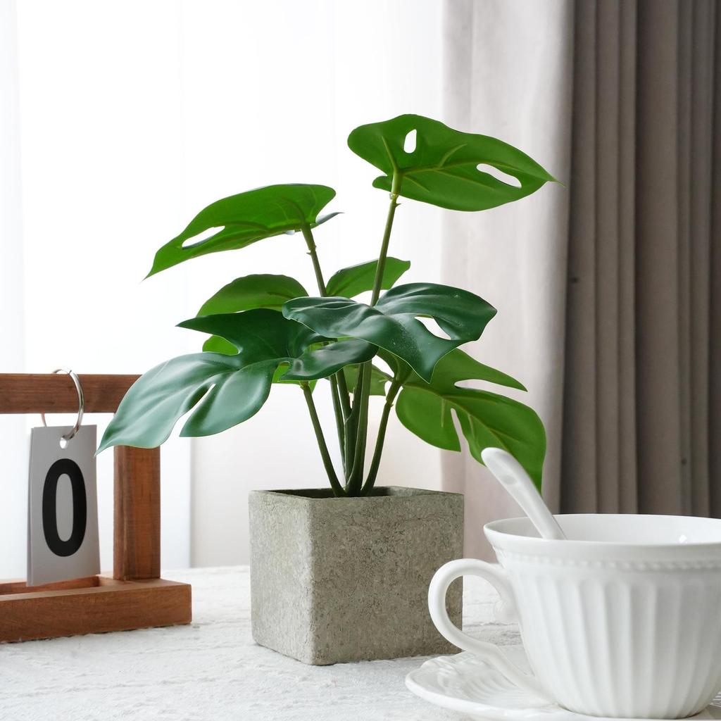 Artificial Turtle Back & Caladium Leaf Plants - Small Potted Decorations for Office, Living Room, or Coffee Table