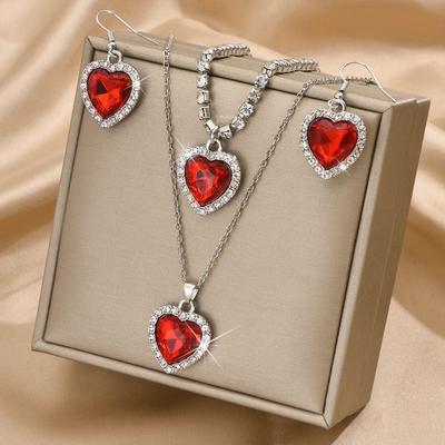 Bracelet Crystal Heart Pendant Jewelry Set Shining Rhinestone Necklace Set  Banquet