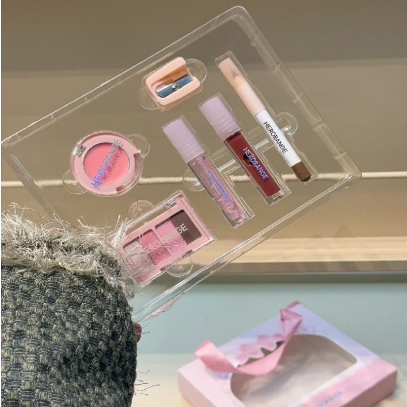 HERORANGE Conjunto de Maquiagem com 6 Peças Inclui Gloss Labial, Gloss Labial, Delineador, Blush, Sombra para Olhos, Longa Duração, À Prova d'Água, Conjunto Cosmético