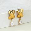 Vintage Zircon Geometric Drop Earrings For Women Gold Color Stainless Steel Earring  Wedding Aesthetic Jewelry Gift