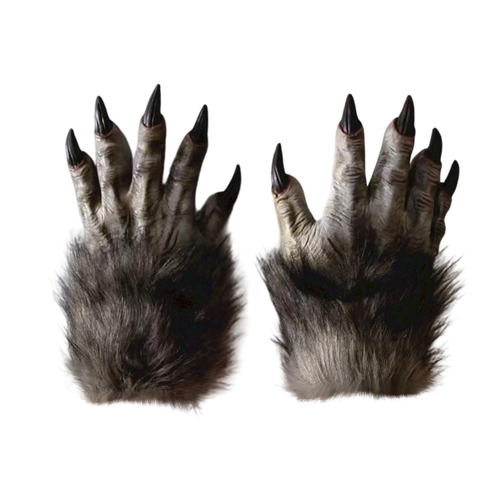 Gants de Loup-Garou d'Halloween avec Griffes, Mains Poilues Costume pour Fête à la Maison