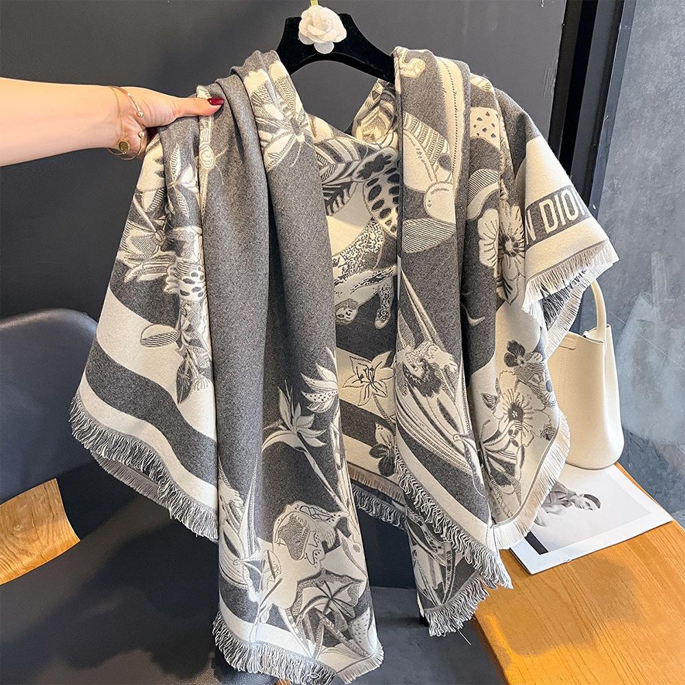 Fjäril Imitation Kashmir Stor Fyrkantig Sjal Dam Vinter Kyla Sjal Dubbelsidig Sjal Förtjockad