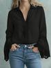 Women's V Neck Lace Sleeve Blouse Ruffle Cuff Loose Fit Shirt