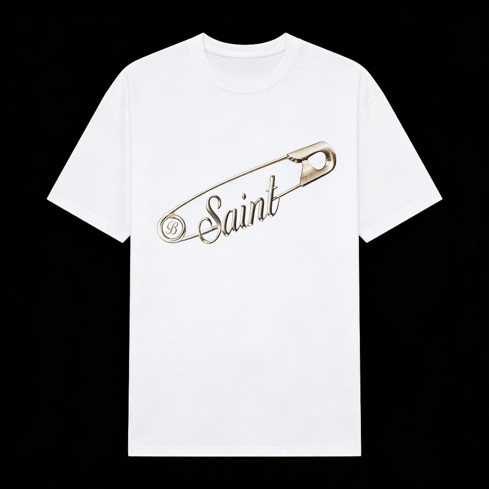 

Saint Safety Pin Graphic Tee Black Minimalist Tshirt Edgy Streetwear Top Punk Style StateUnisext Women Clothing Vintage Clothes 4XL