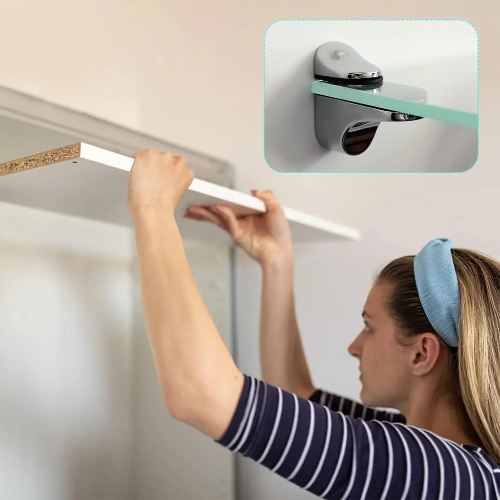 2/6pcs Zinc Alloy Glass Shelf Bracket Wall Mounted Bathroom Support Shelf Brackets Holder Adjustable Wood Shelves Glass Clamps