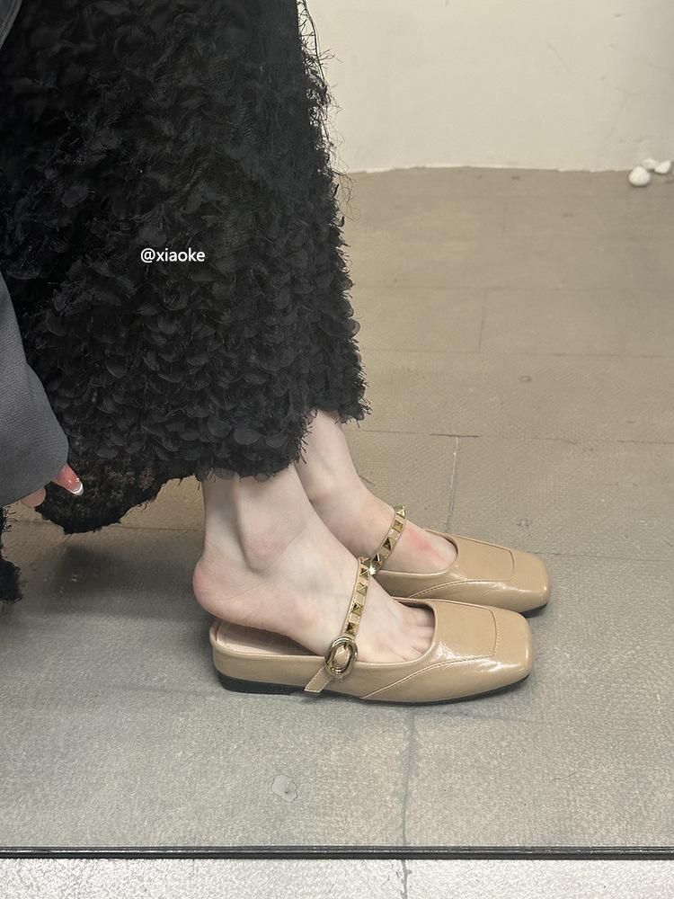 XINZHOU Innenhöhenerhöhung Französische sanfte Halbschuhe Damen 2025 neu Sommer Oberbekleidung Gefühl dicke Sohle Nieten