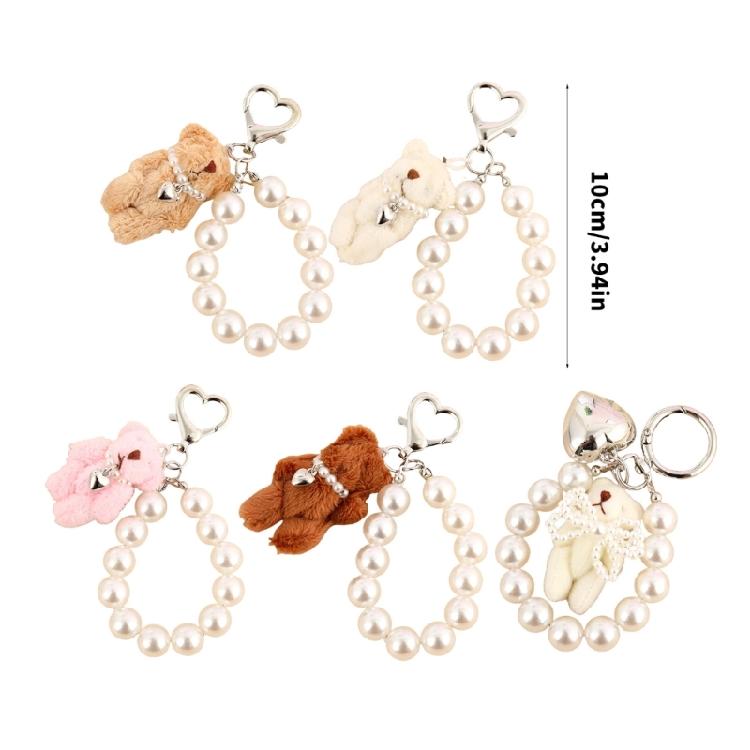 Stylish Lovely Bear Keychain Featuring Stylish Imitation Pearls Chain Suitable Accessory for Various Occasions